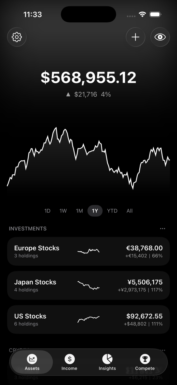 The Assets tab shown in a sleek monochrome theme